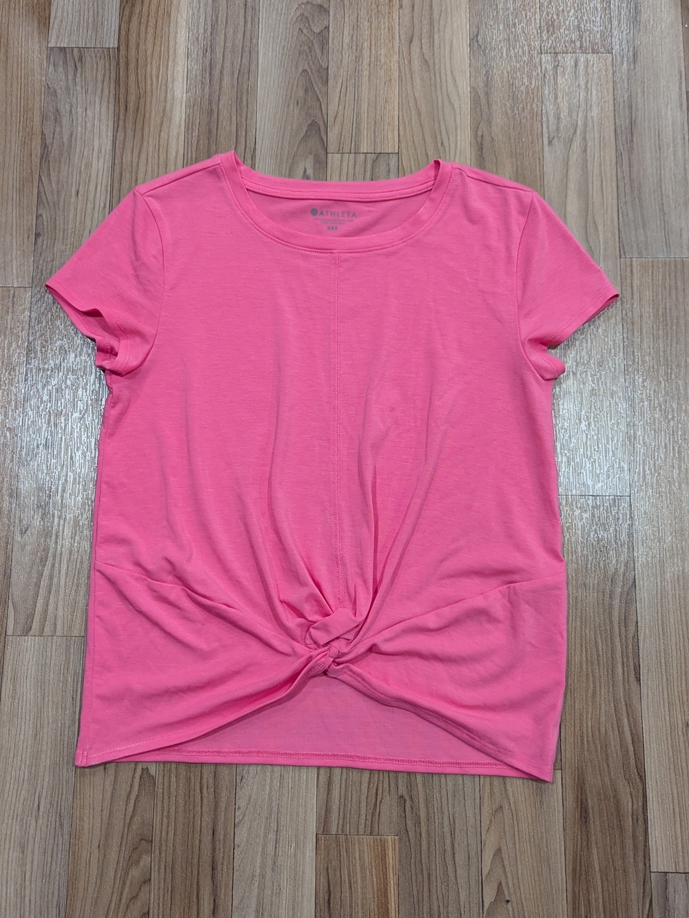 Athleta Bright Pink Front-Knot Short Sleeve Tee